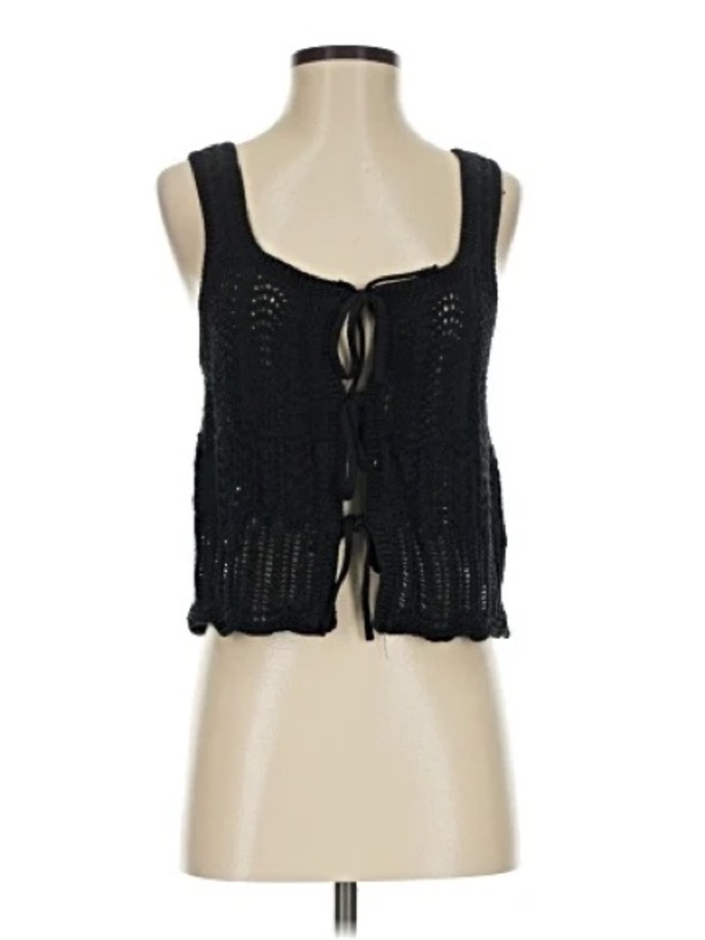 Madewell Black Crochet Tie-Front Tank